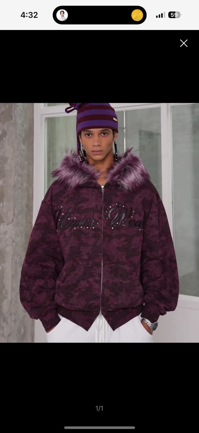 esc studio 퍼 후드집업 퍼플 1사이즈 상품이미지4