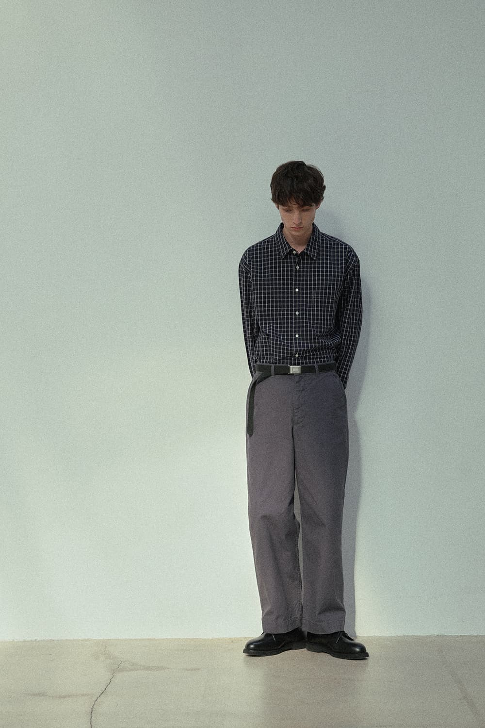 토마스모어 윈도우 체크 셔츠 블라우스 네이비 남녀공용 M사이즈 상품이미지1