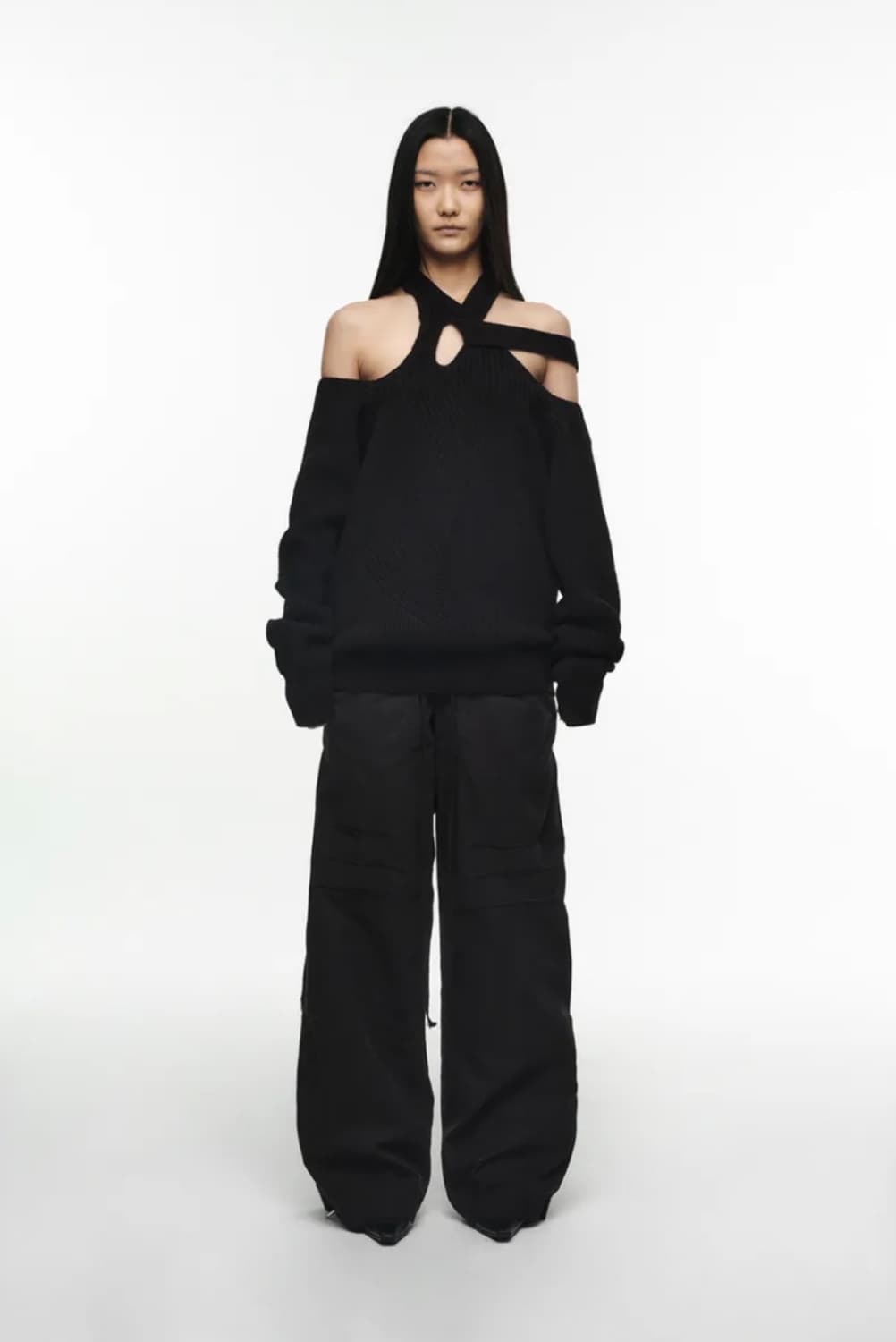 나체 홀터 스트랩 니트 블랙 상품이미지2