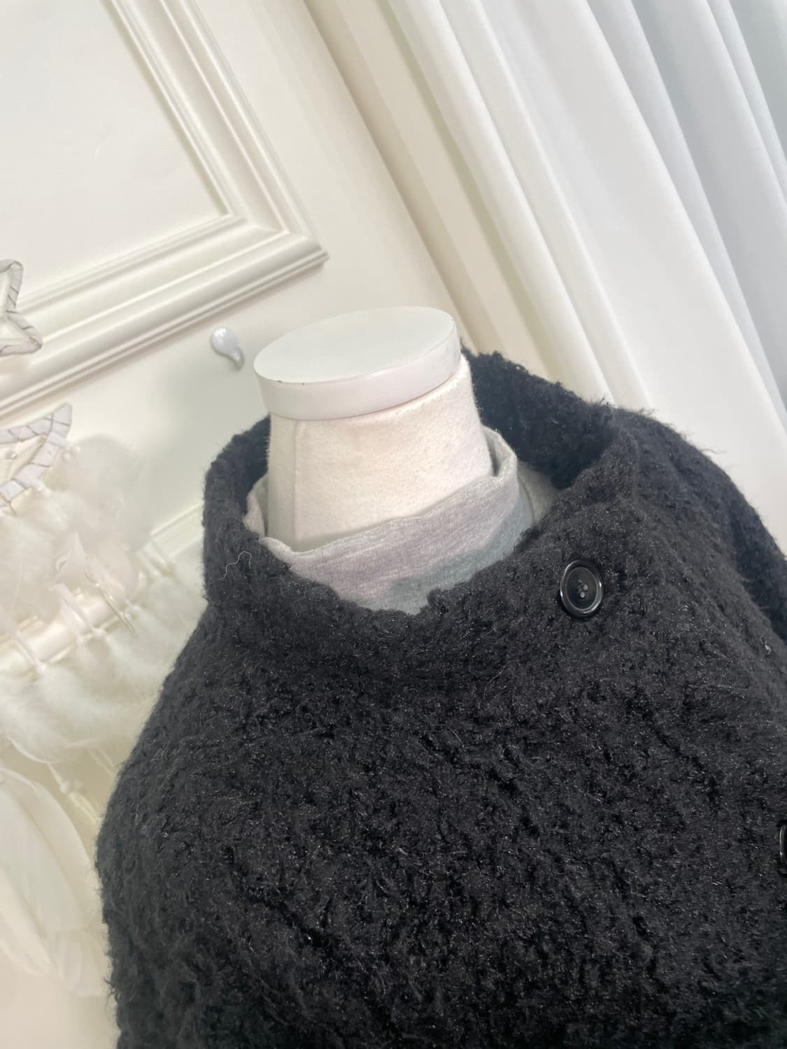 black boucle cute mini cape(size-L) 상품이미지10