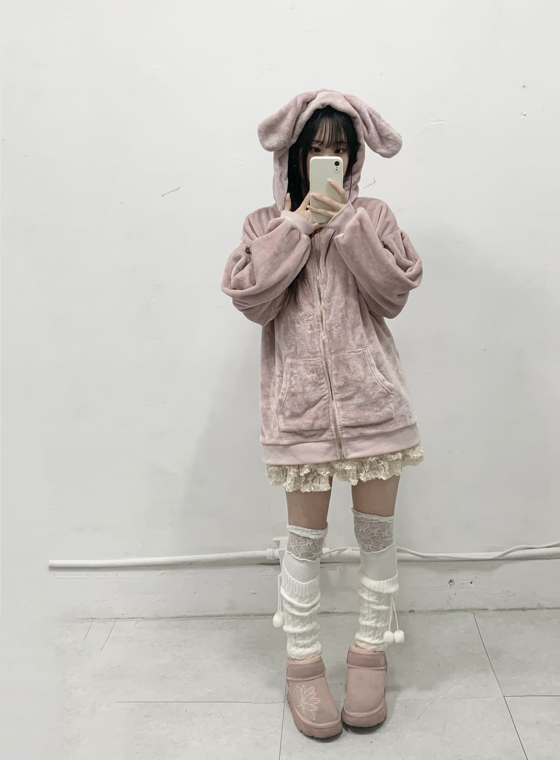 [BLUE STRIVE] 핑크 우사미미 🐰 퍼 후드집업 상품이미지2