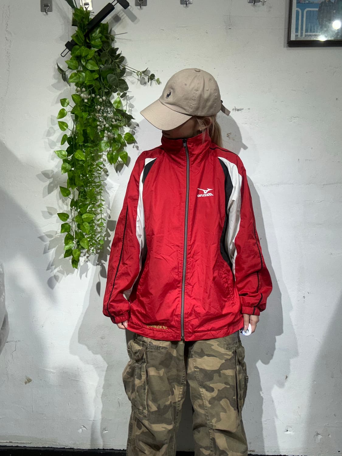 미즈노 레드 화이트 오버핏 바람막이 자켓 S 상품이미지2