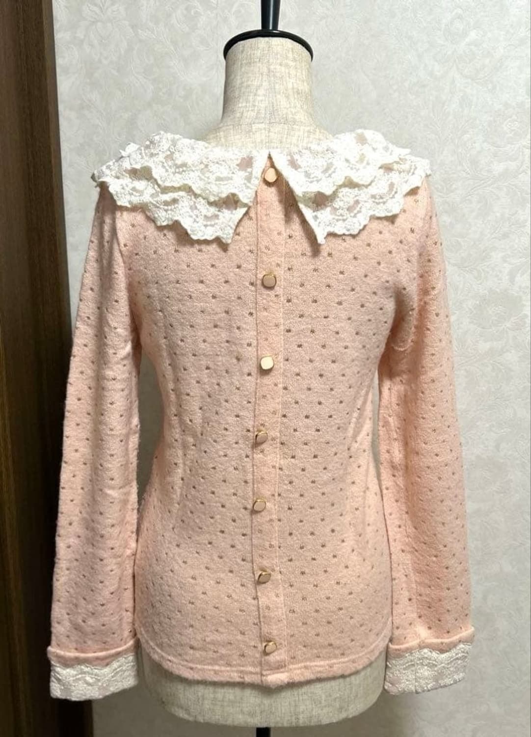 lizlisa 폭닥 하트펀칭 레이스 카라 핑크 니트 히메갸루 라떼갸루 상품이미지1