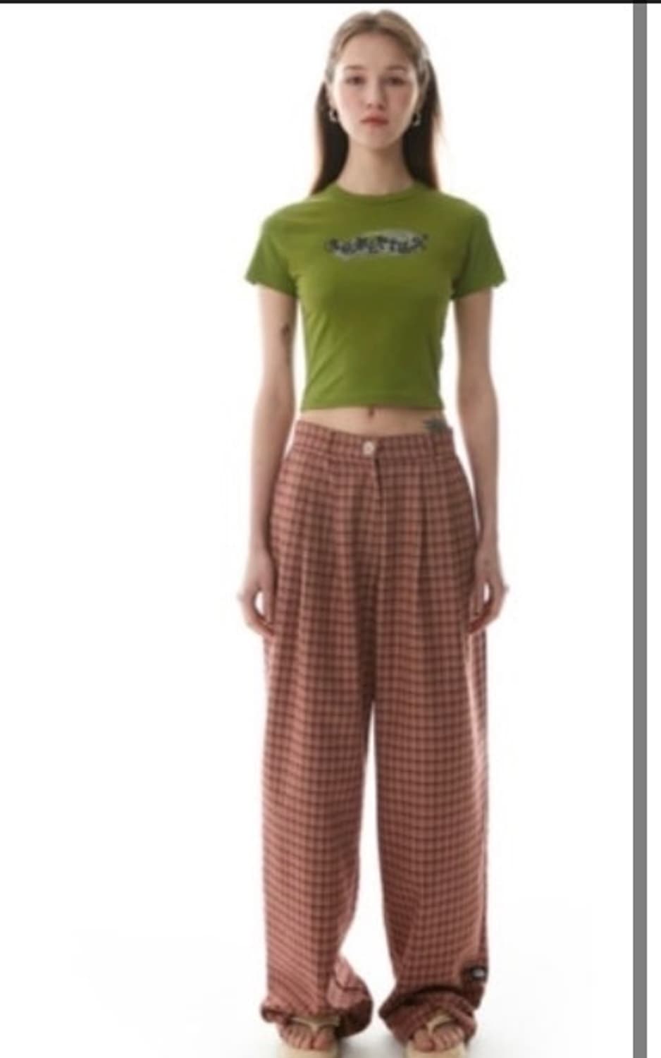 스컬프터 브라운 체크 와이드 핀턱 팬츠 상품이미지1