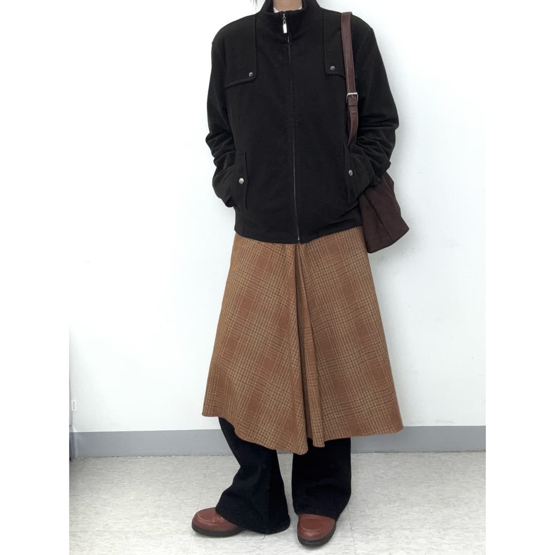 빈티지 브라운 플레어 스커트 상품이미지1