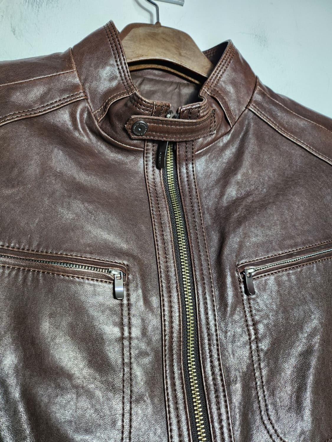 브라운 가죽 싱글 라이더 자켓 상품이미지2