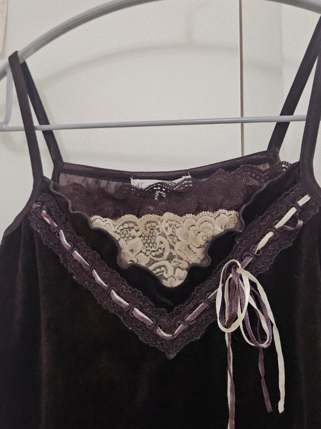 빈티지 레이어드 레이스 벨벳 슬리브리스 나시 상품이미지3