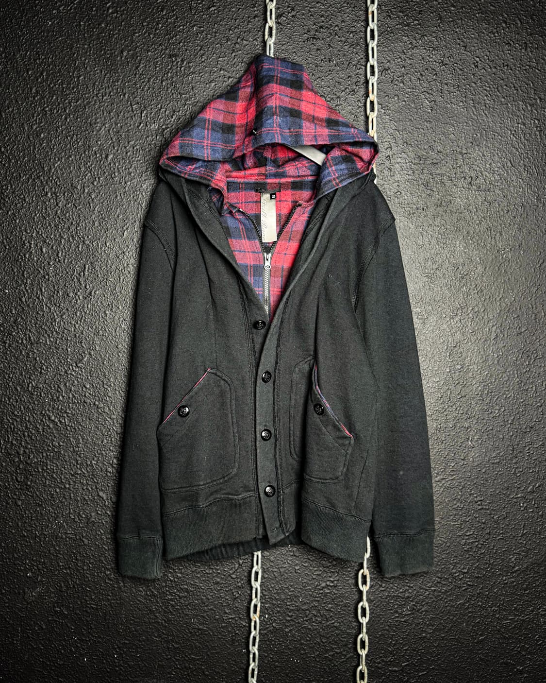 Roen - Check & Black Layered Hooded Zip- 상품이미지6