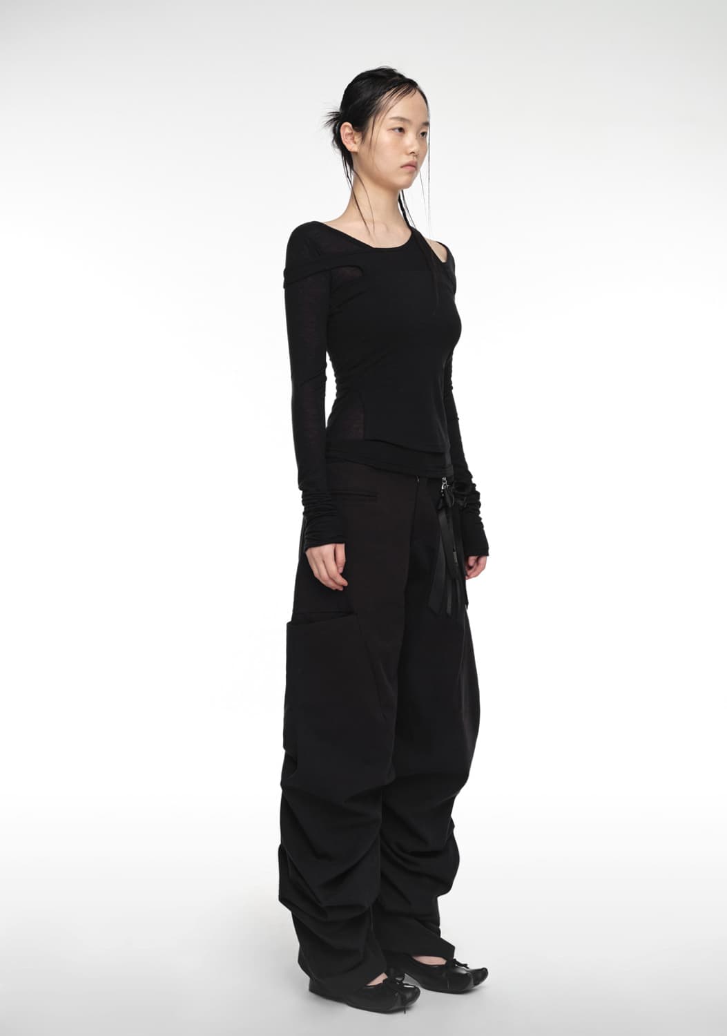 PINTUCK WIDE PANTS (UNISEX) BLACK 상품이미지4