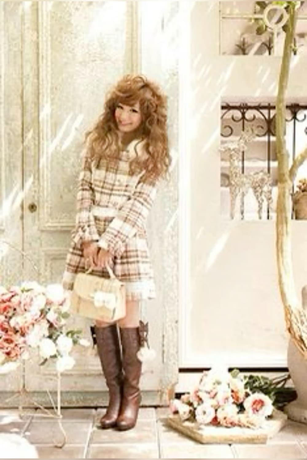 제시)고전 대대장 리즈리사 백리본 퍼카라 딸기화이트초코 체크 코트 핀터깔 상품이미지6