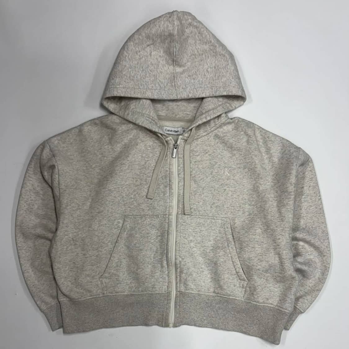 캘빈클라인 시그니처 ck 라이트 오트밀 크롭 후드집업 희귀져지(L) 상품이미지2