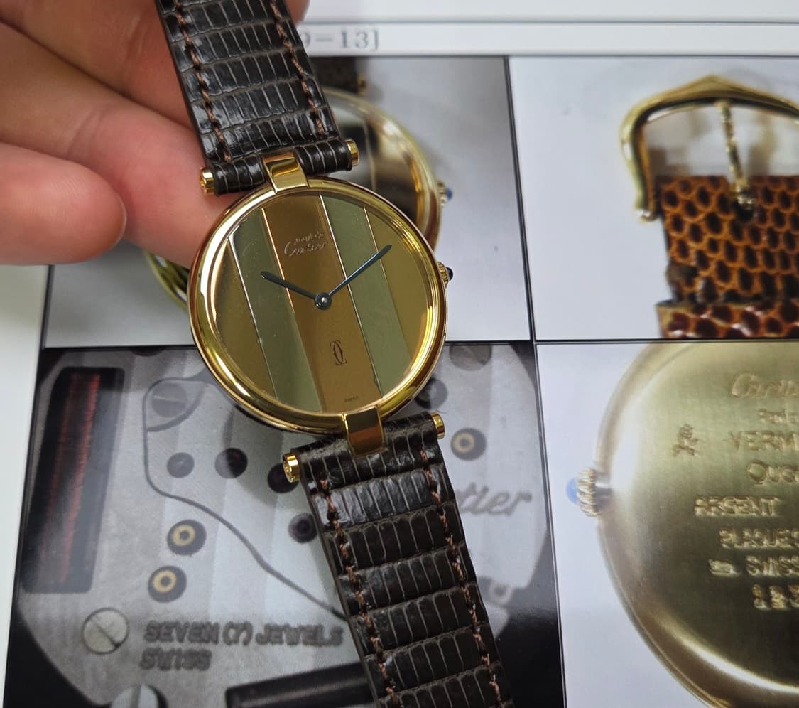 레어] 빈티지 까르띠에 머스트드 방돔 희귀 트리니티 미러판 쿼츠 남성용  상품이미지9