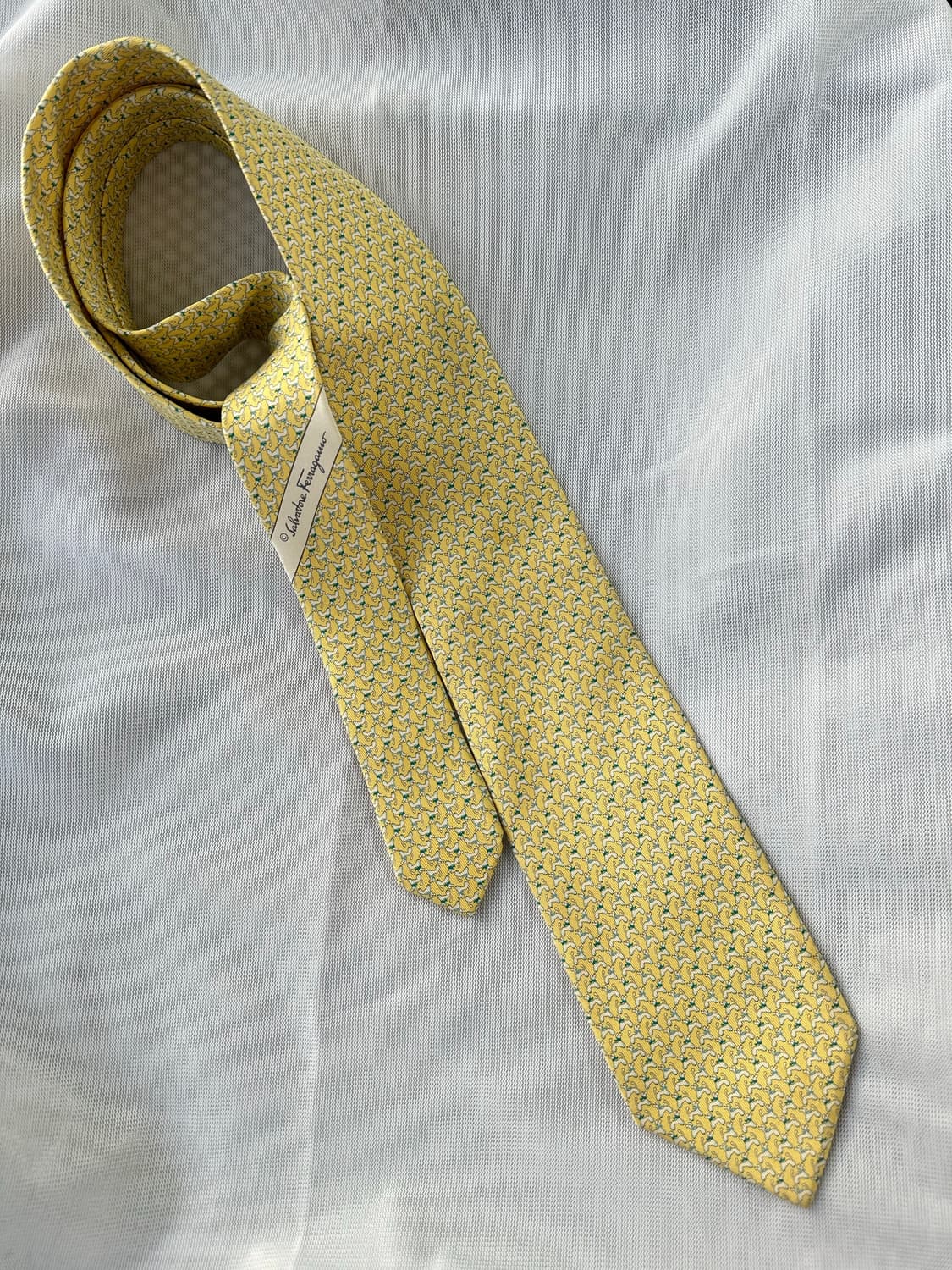 페라가모 옐로우 패턴 실크 넥타이 상품이미지2