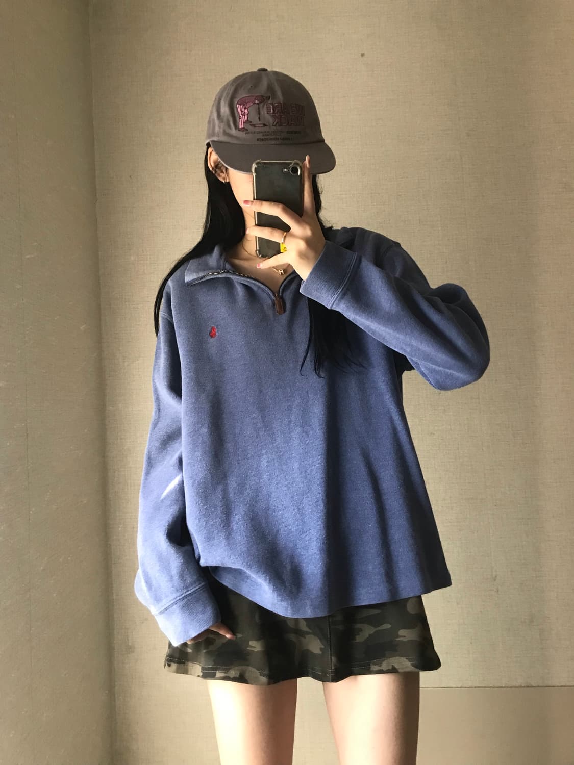 폴로 블루 코튼 반집업 상품이미지2