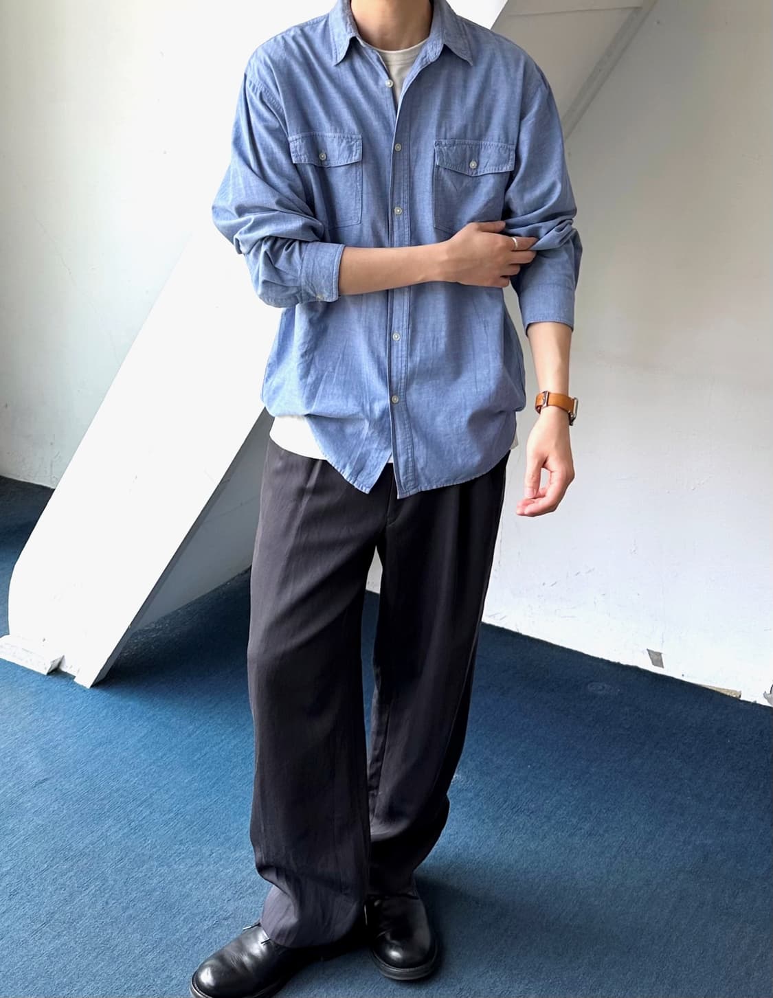 Light cotton chambray work shirt 상품이미지7