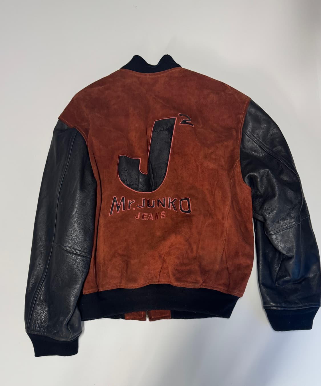 희귀!! 준코 코시노 y2k 리얼 소가죽 배색 바시티 자켓 XL 상품이미지1