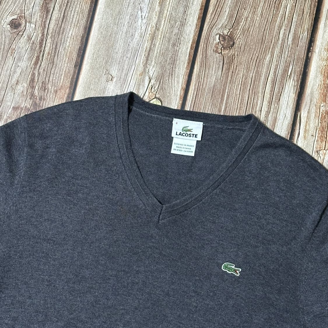 Lacoste 라코스테 V넥 코튼 니트 그레이 색상 4사이즈 상품이미지4