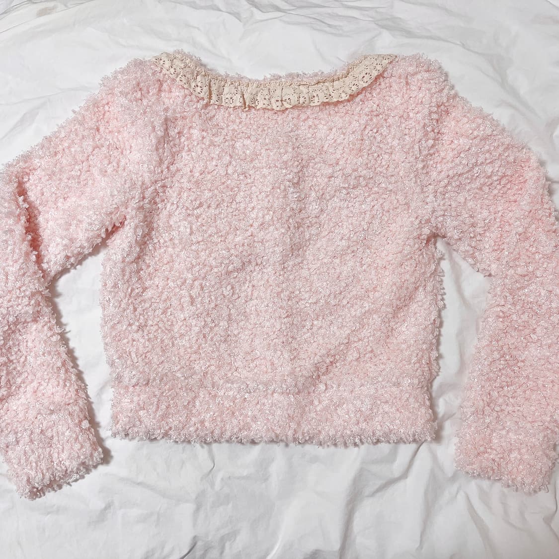 리즈리사 뽀글이 리본 니트 가디건 히메갸루 로걀 라떼갸루 핑크 빈티지 상품이미지4