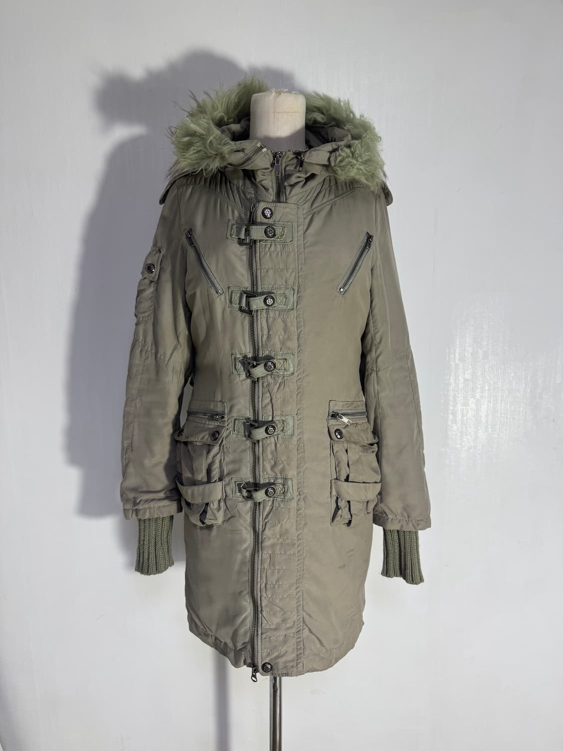 Sly 퍼 트리밍 밀리터리 벨티드 롱 파카 y2k vkei lgb goa 상품이미지2