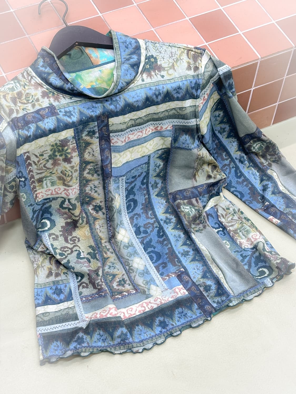 green vintage printed top 상품이미지2