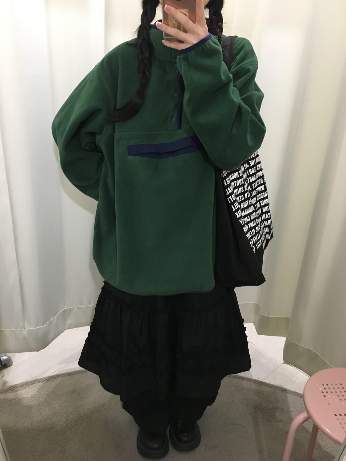 오버핏 올드스쿨 반집업 후리스 상품이미지5