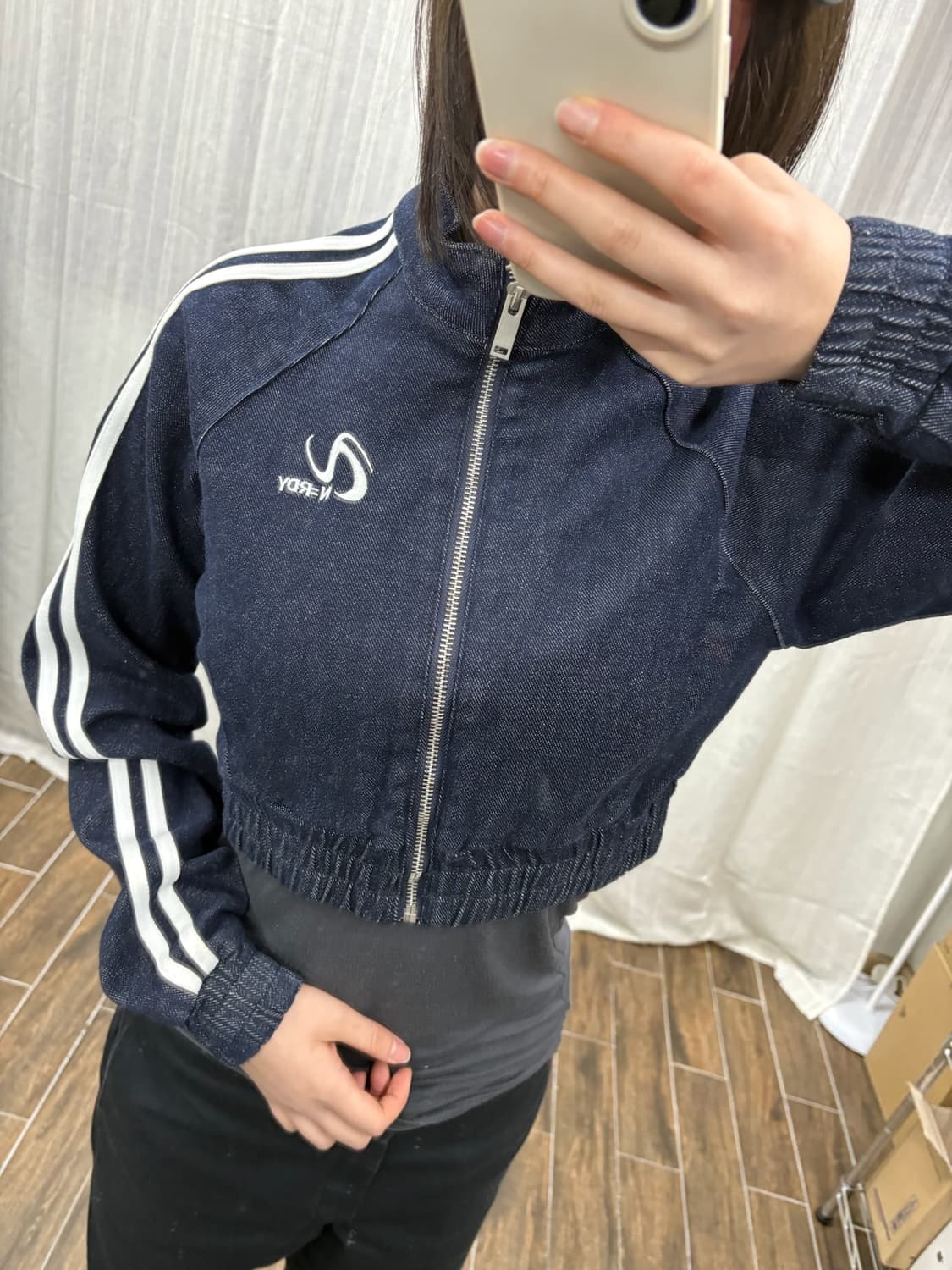 널디(NERDY) 데님 크롭 트랙탑 져지 자켓 상품이미지3