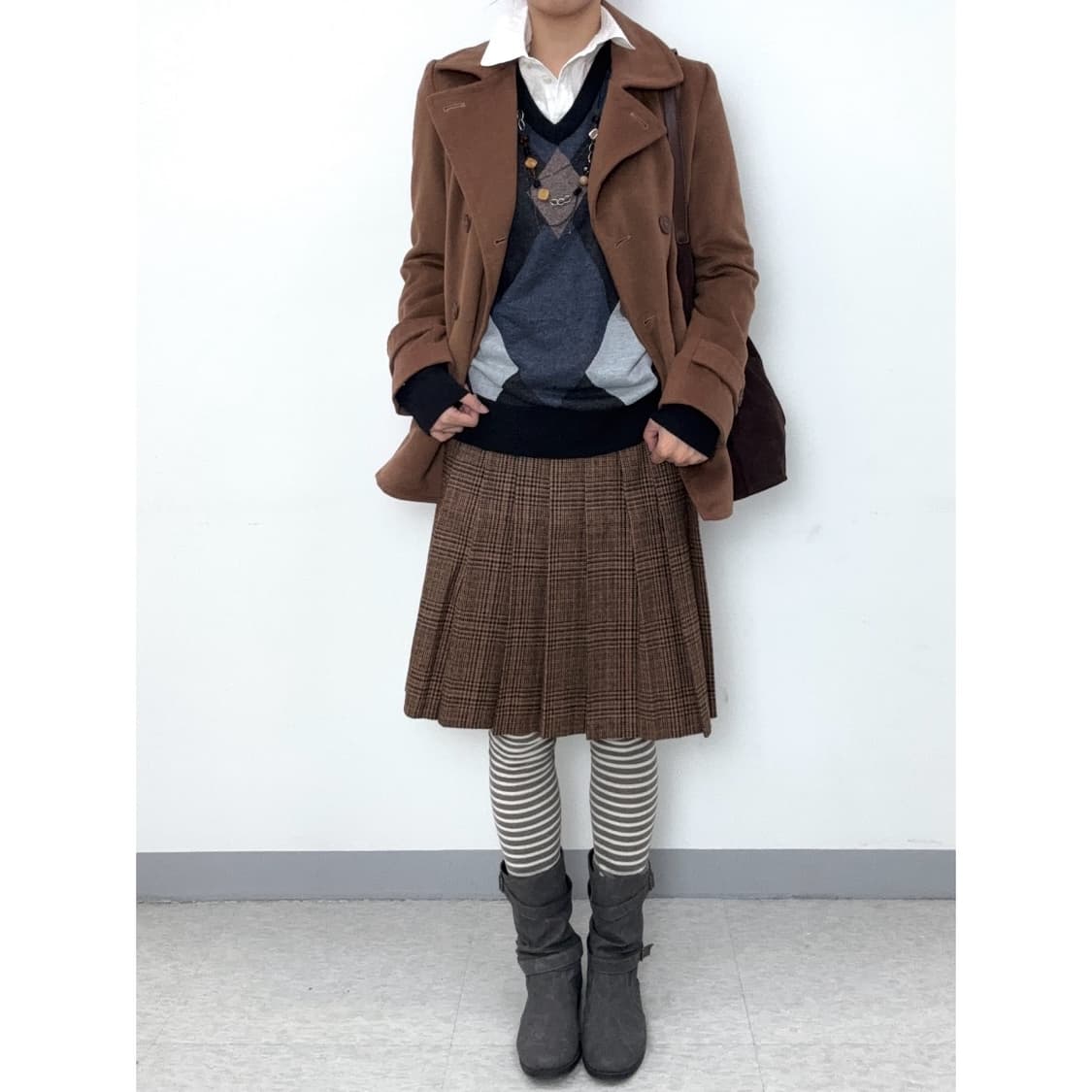 빈티지 브라운 플리츠 울 스커트 상품이미지1