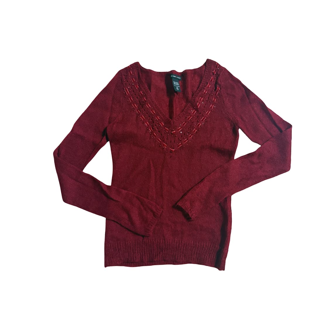 비즈 장식 울 브이넥 니트 상품이미지1