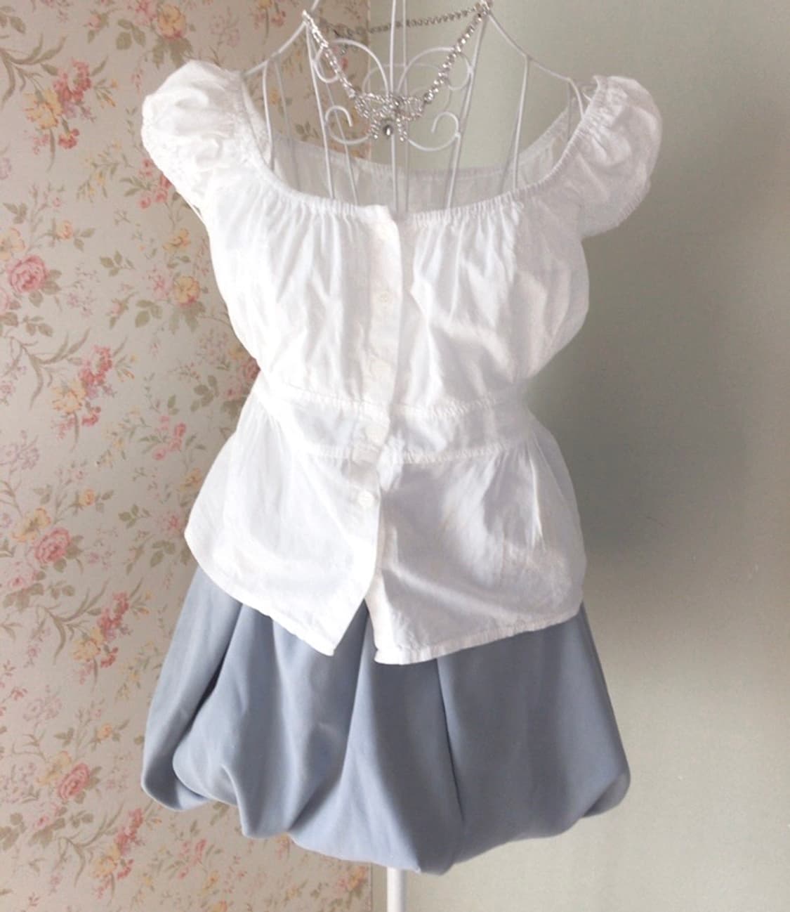 벌룬 밴딩 스커트 sky blue 상품이미지3