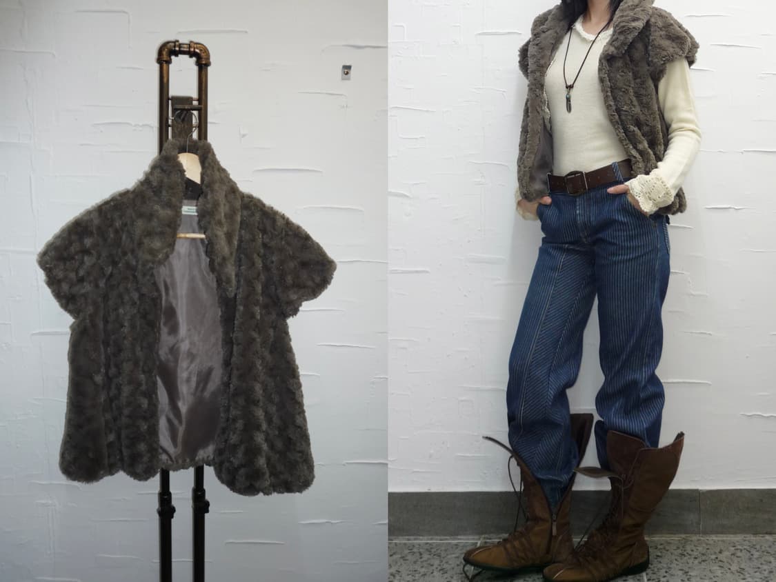 brown fur cap vest 상품이미지1