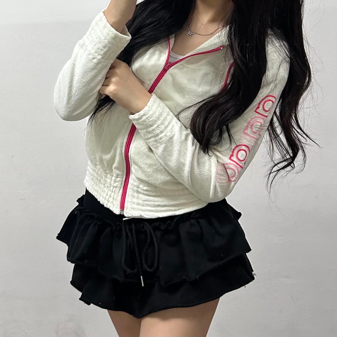 아디다스 Y2K 화이트 벨루어 벨벳 걸즈 트랙탑 후드집업 희귀져지(85) 상품이미지3