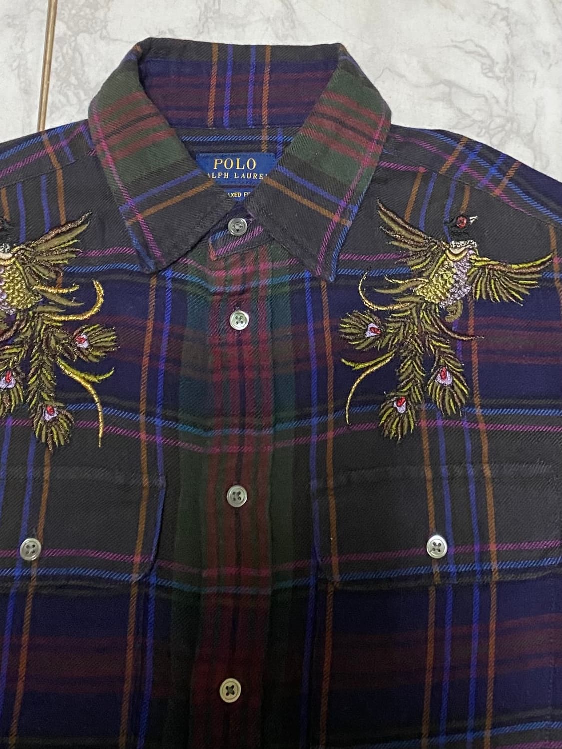 폴로 체크 봉황 자수 셔츠 사이즈 90 상품이미지2