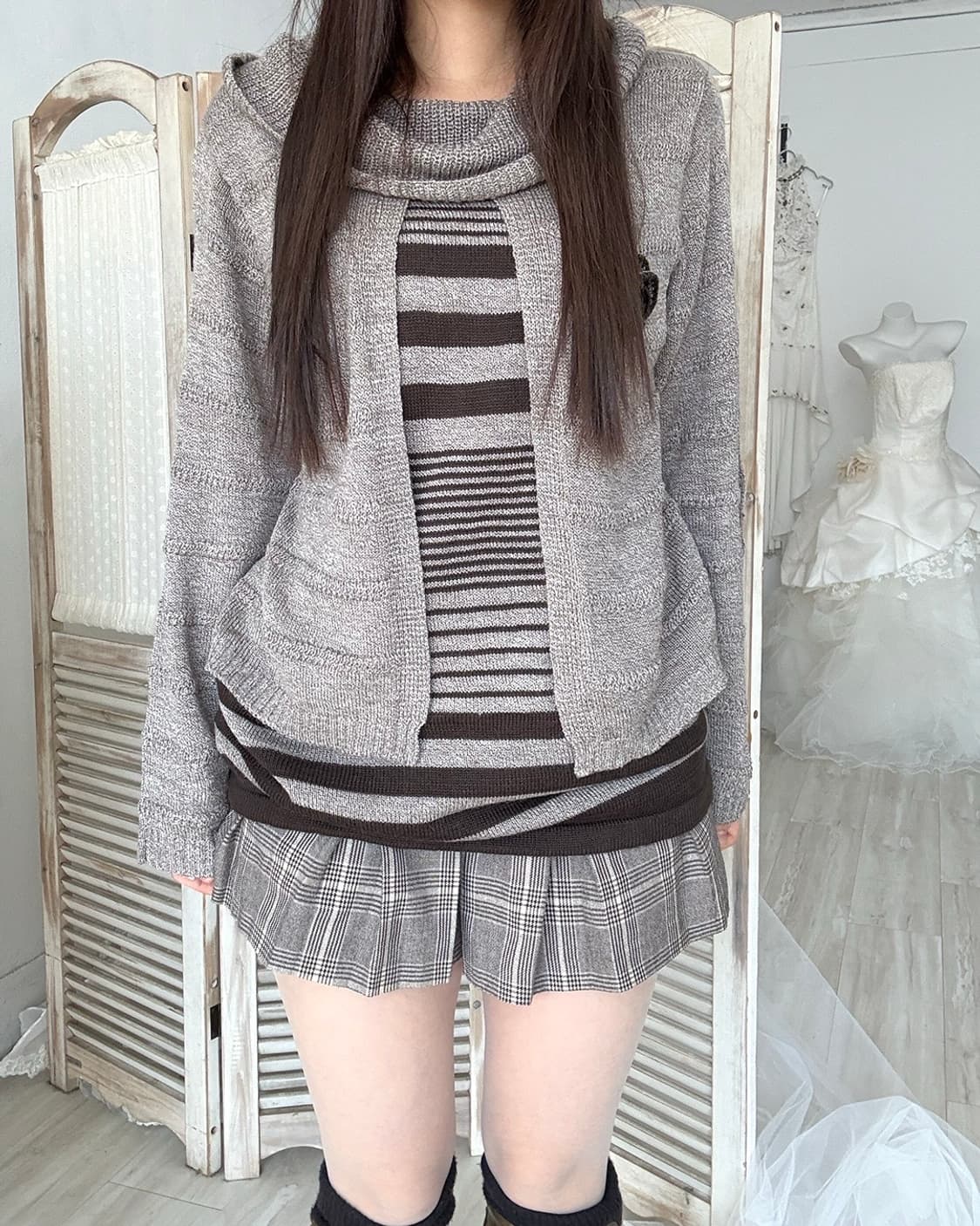 Nerd mocha mousse cardigan layered knit  상품이미지6