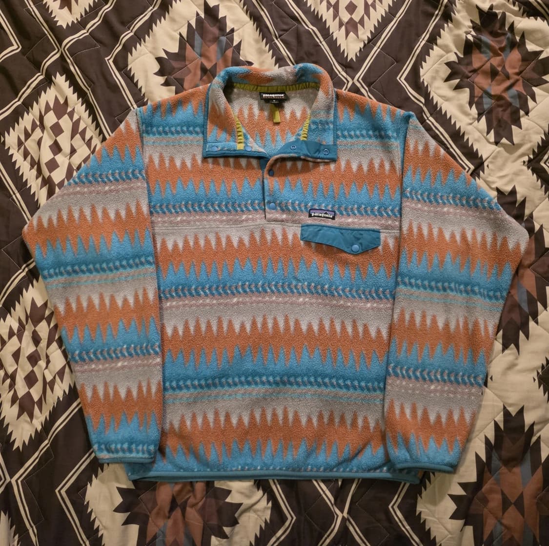 15FW 파타고니아 신칠라 스냅-T 플리스 블루/브라운 아즈텍 패턴 상품이미지1
