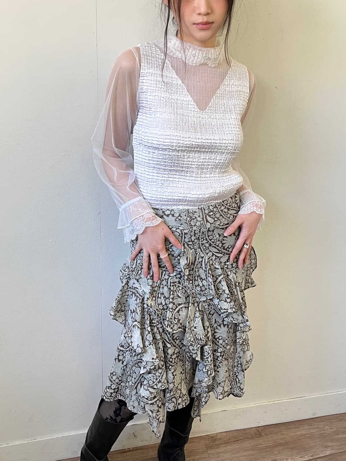 apres jour 시스루 레이스 탑 상품이미지5