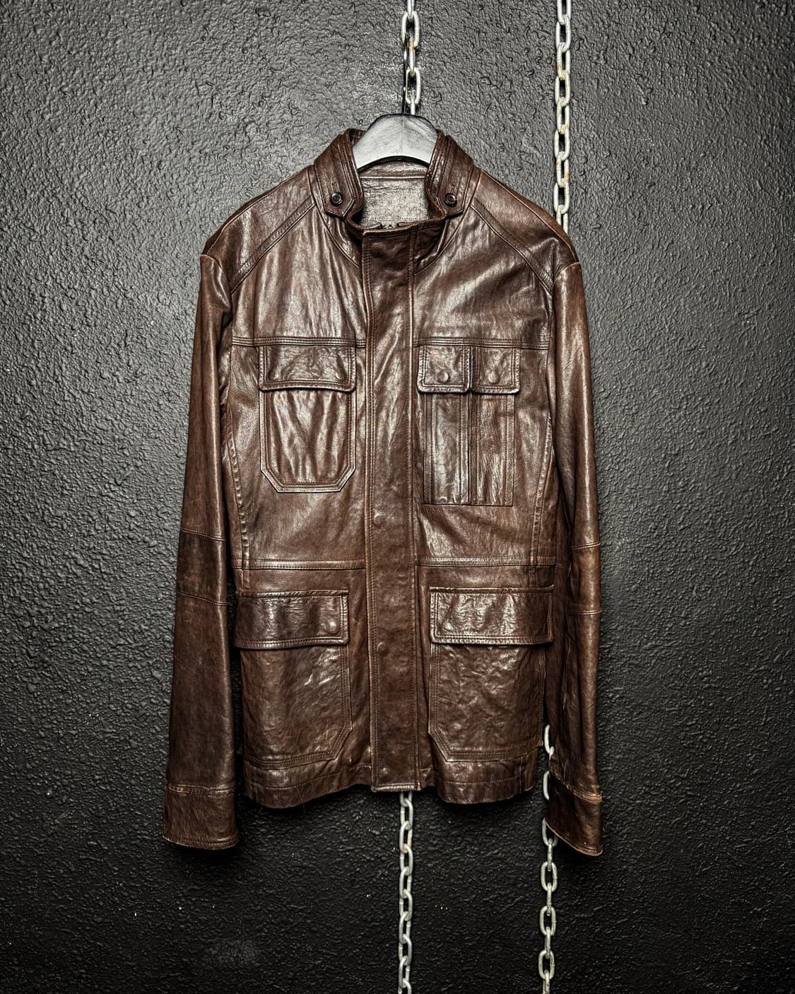 Brown Multi Pocket Leather Jacket 상품이미지7