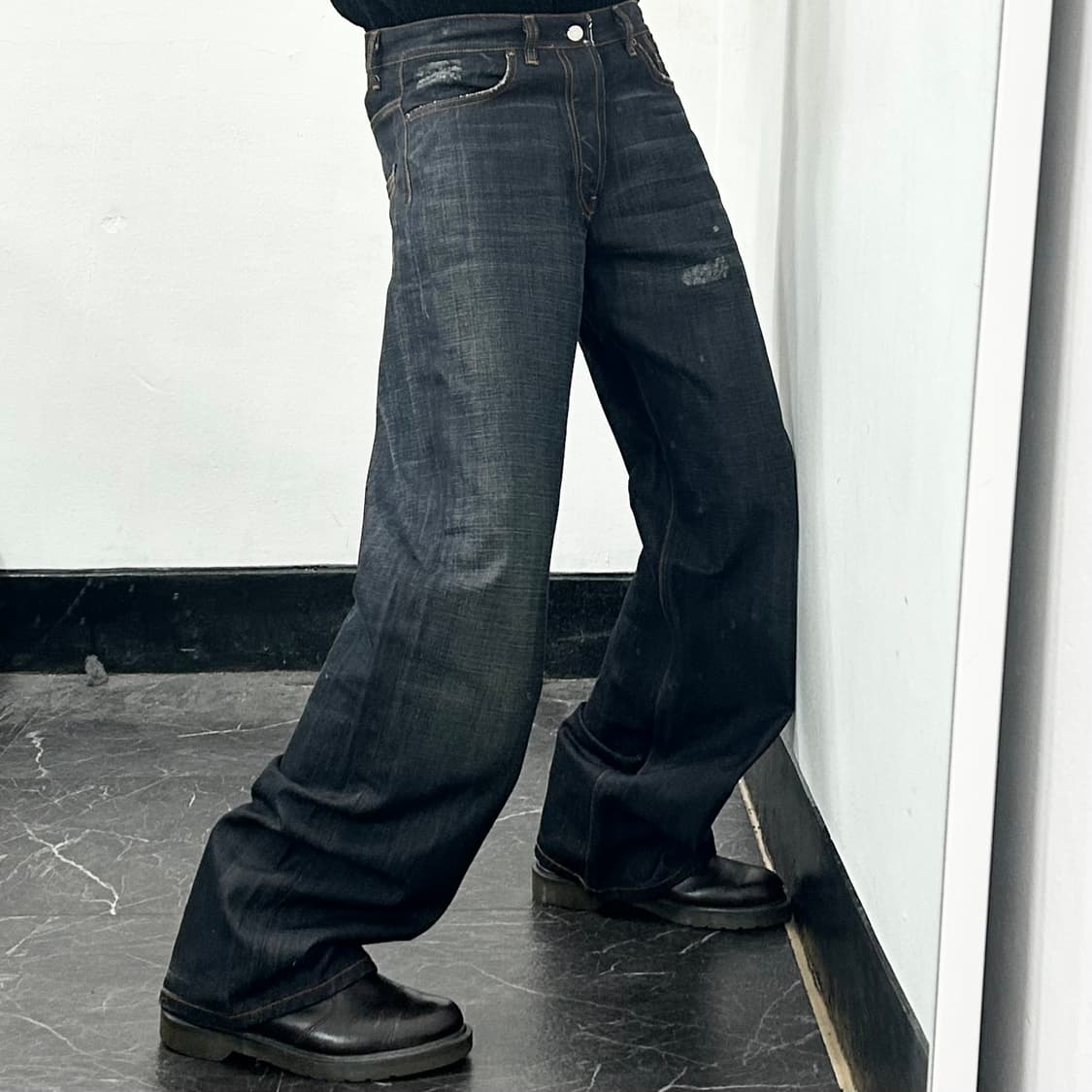 Y-3 요지 야마모토 백로고 와이드 데님 팬츠 상품이미지5