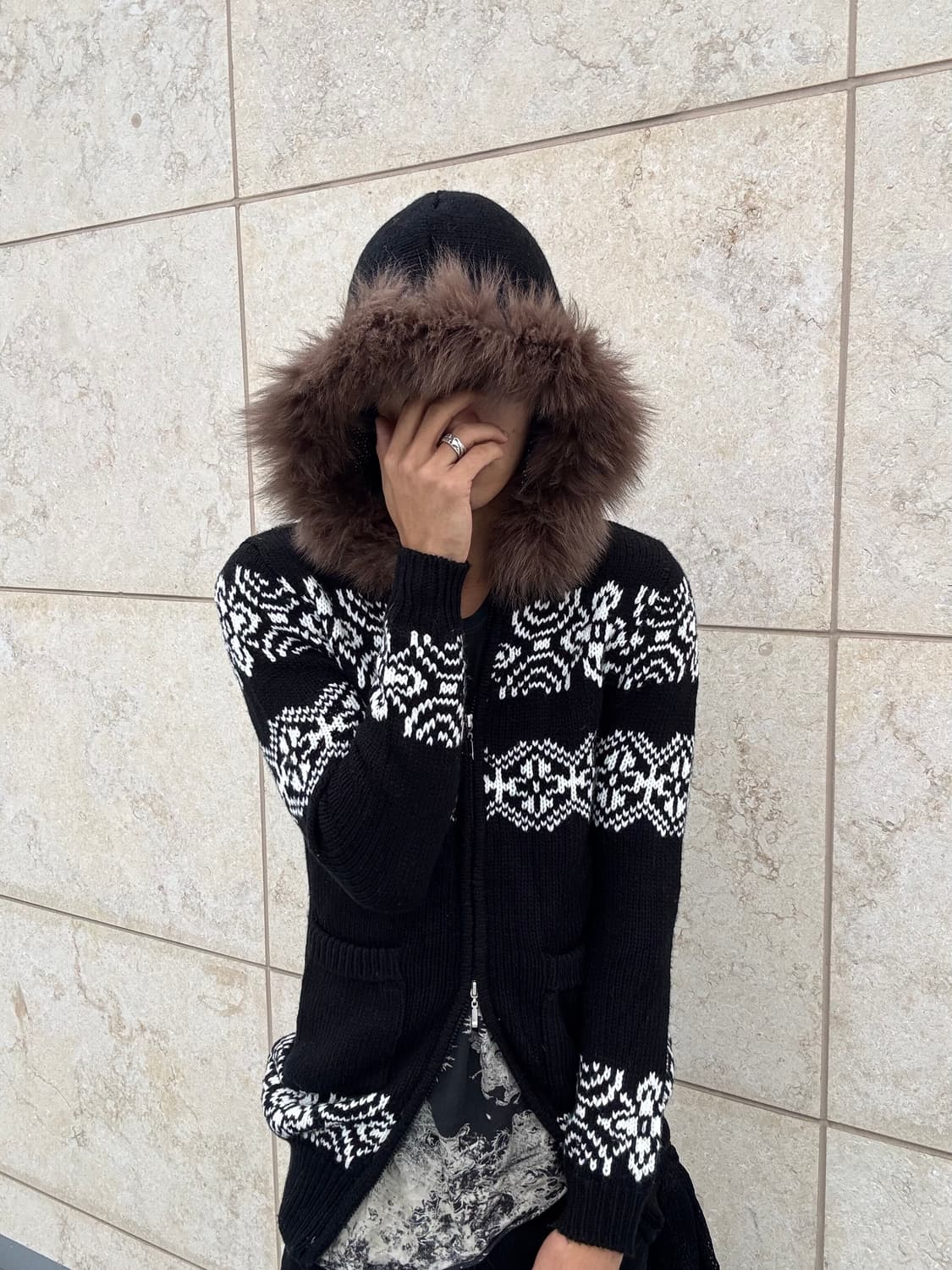 “Vintage”00’s Brown Fur Black Knit 2-way 상품이미지1