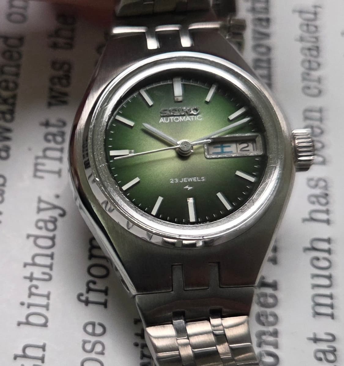 빈티지 세이코 옴브레 그린 다이얼 한자 데이데이트 오토매틱 여성용  상품이미지8