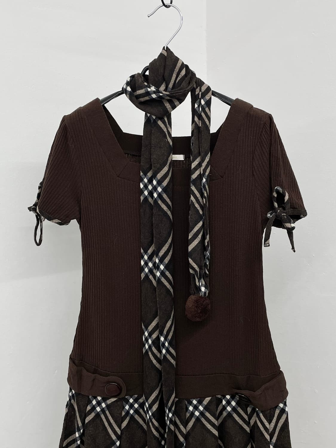 라떼갸루 체크 플리츠 원피스 머플러 세트*레어 상품이미지9