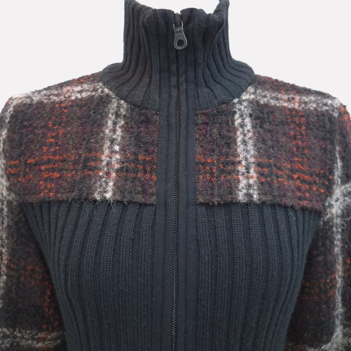 울 체크 니트 하이넥 원피스 코트 상품이미지2