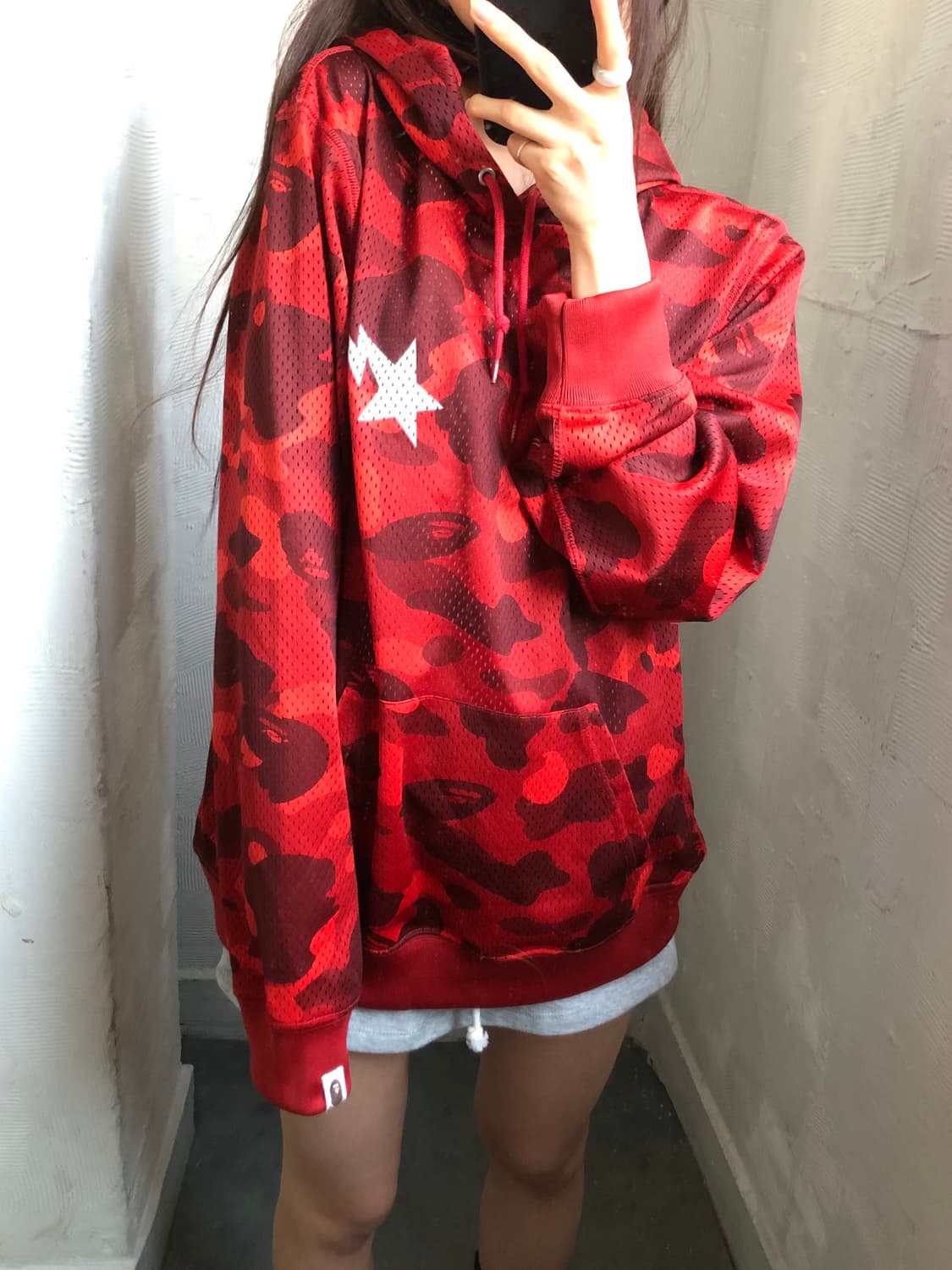 Bape 베이프 레드 카모 메쉬 후드티 상품이미지1