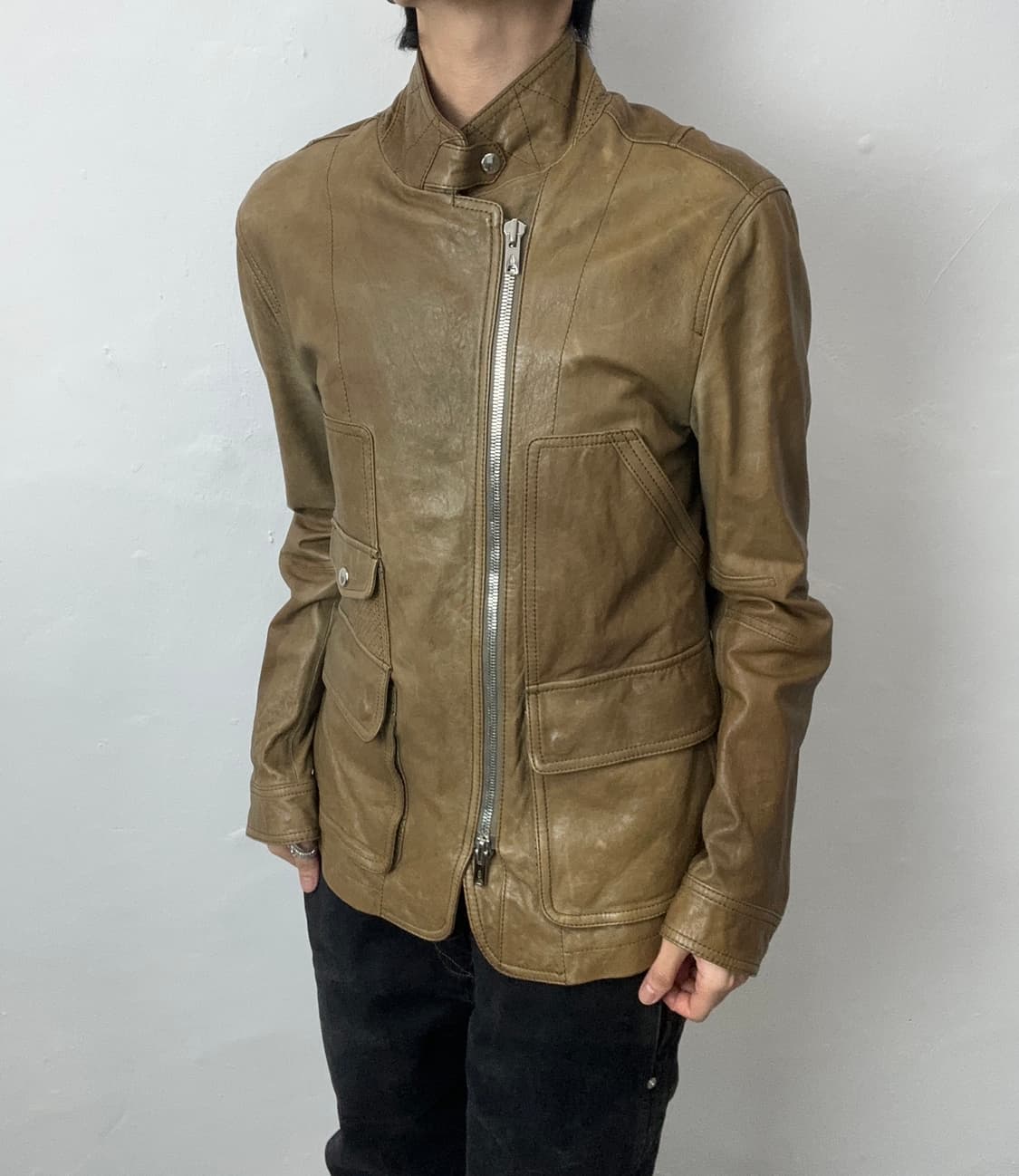 Lambskin Asymmetric Zip Leather Jacket  상품이미지1