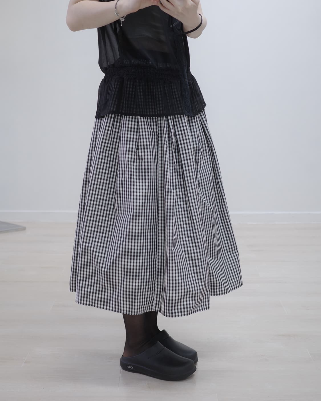 checked pattern banding long skirt 상품이미지7