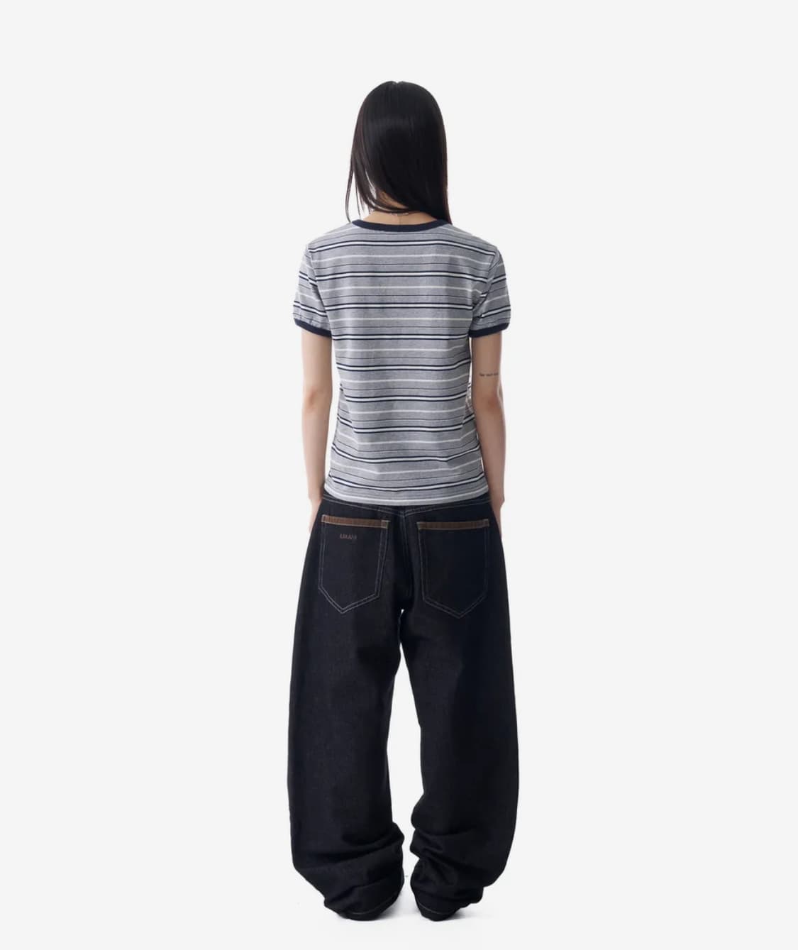 아캄 Waist Contrast Denim Pants (Black) 상품이미지2