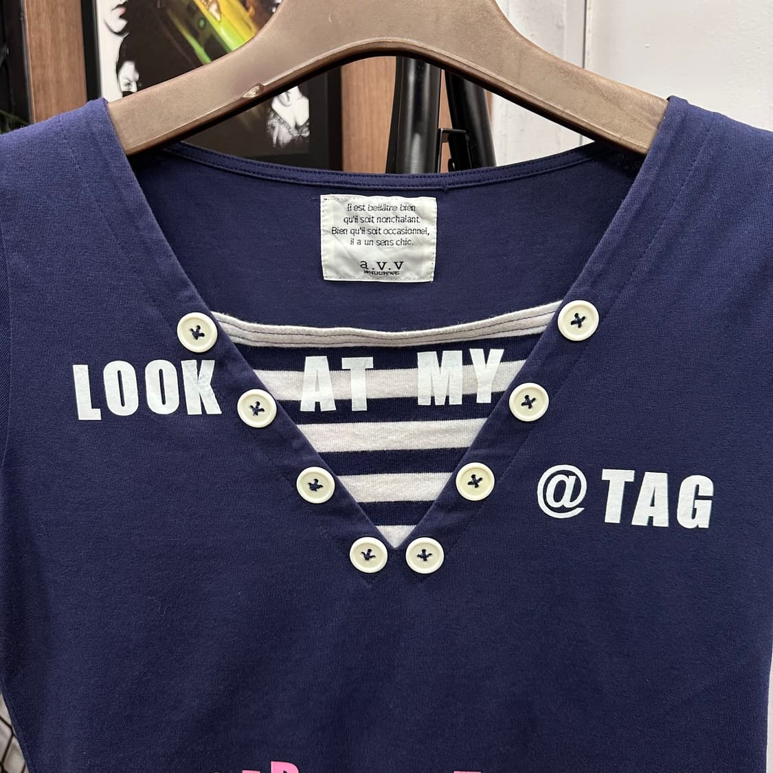 Navy Button Detail Baby Fit Crop Top 상품이미지3