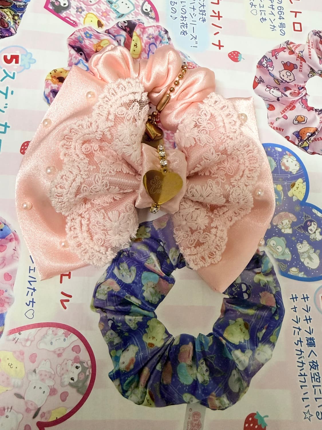 스쿠쿠 히메갸루 히메카지 핑크 리본 헤어 슈슈 헤어끈 갸루 상품이미지1
