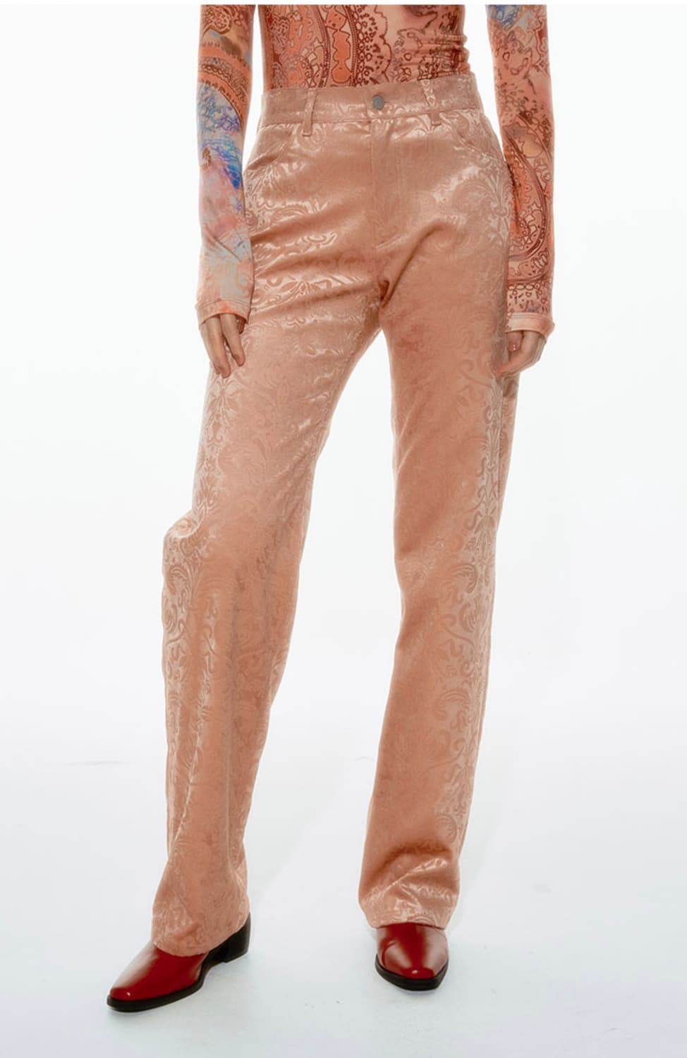 티크 벨벳 페이즐리 자카드 스트레이트 팬츠 상품이미지3