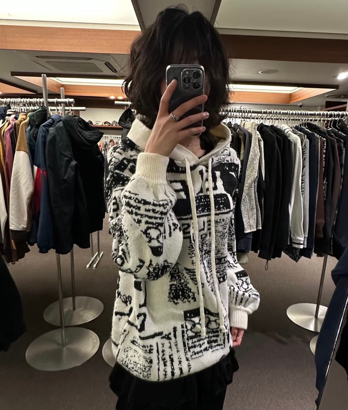 OS)TS COLLECTION 빈티지 그래픽 패턴 니트 후디 상품이미지1