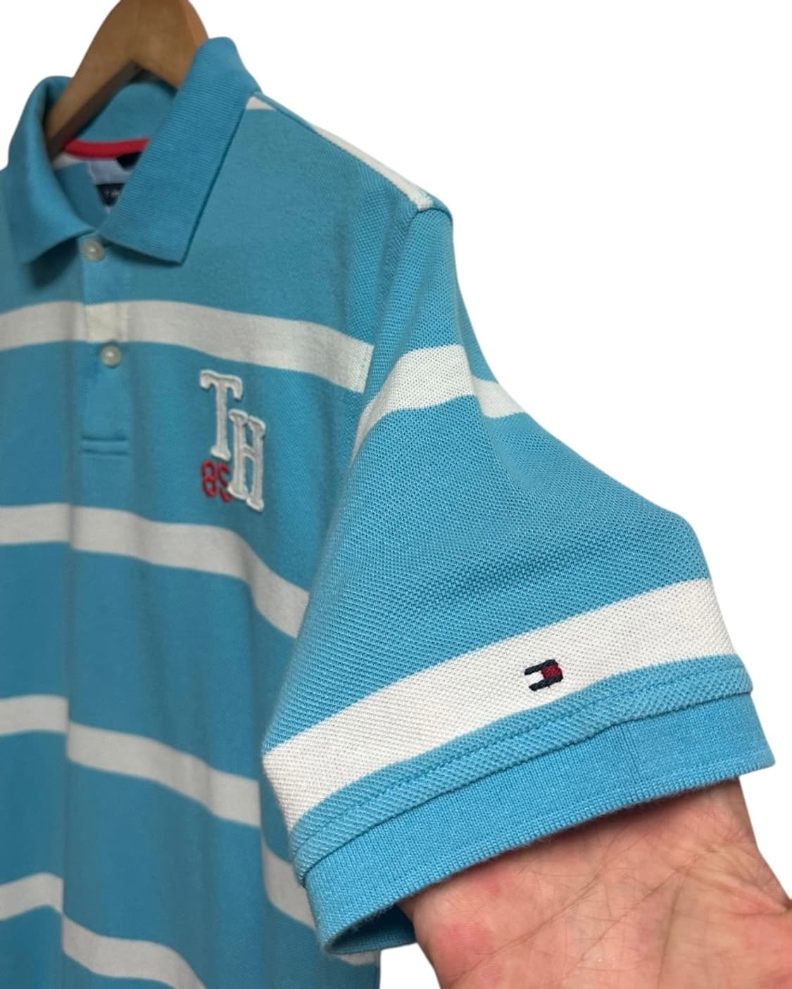 타미힐피거 스트라이프 카라티 아쿠아블루 XL size 상품이미지3